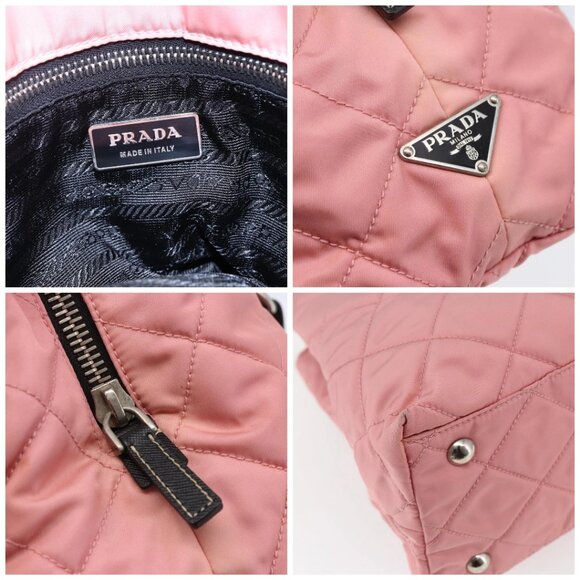 PRADA Quilted Chain Tote Bag Nylon Pink Silver - Picture 11 of 15
